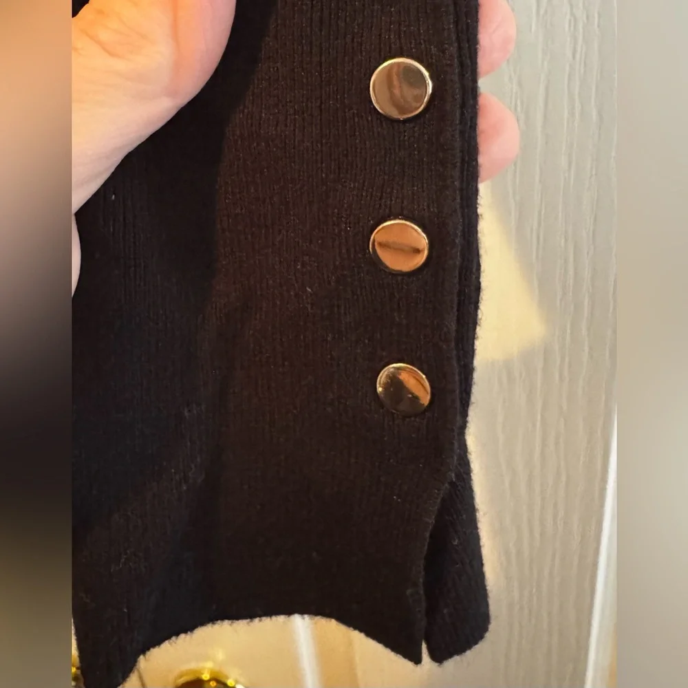 Zara Black Crew Neck Sweater with Gold Stud Detail on Sweater - Size S